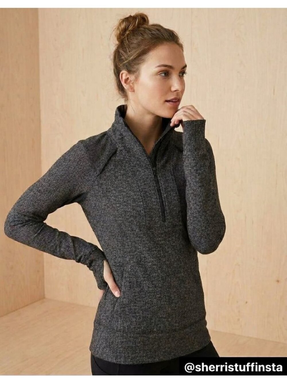 NWOT Lululemon Kanto Catch Me 1/2 Zip Herringbone Black Grey Pullover Top 8 M